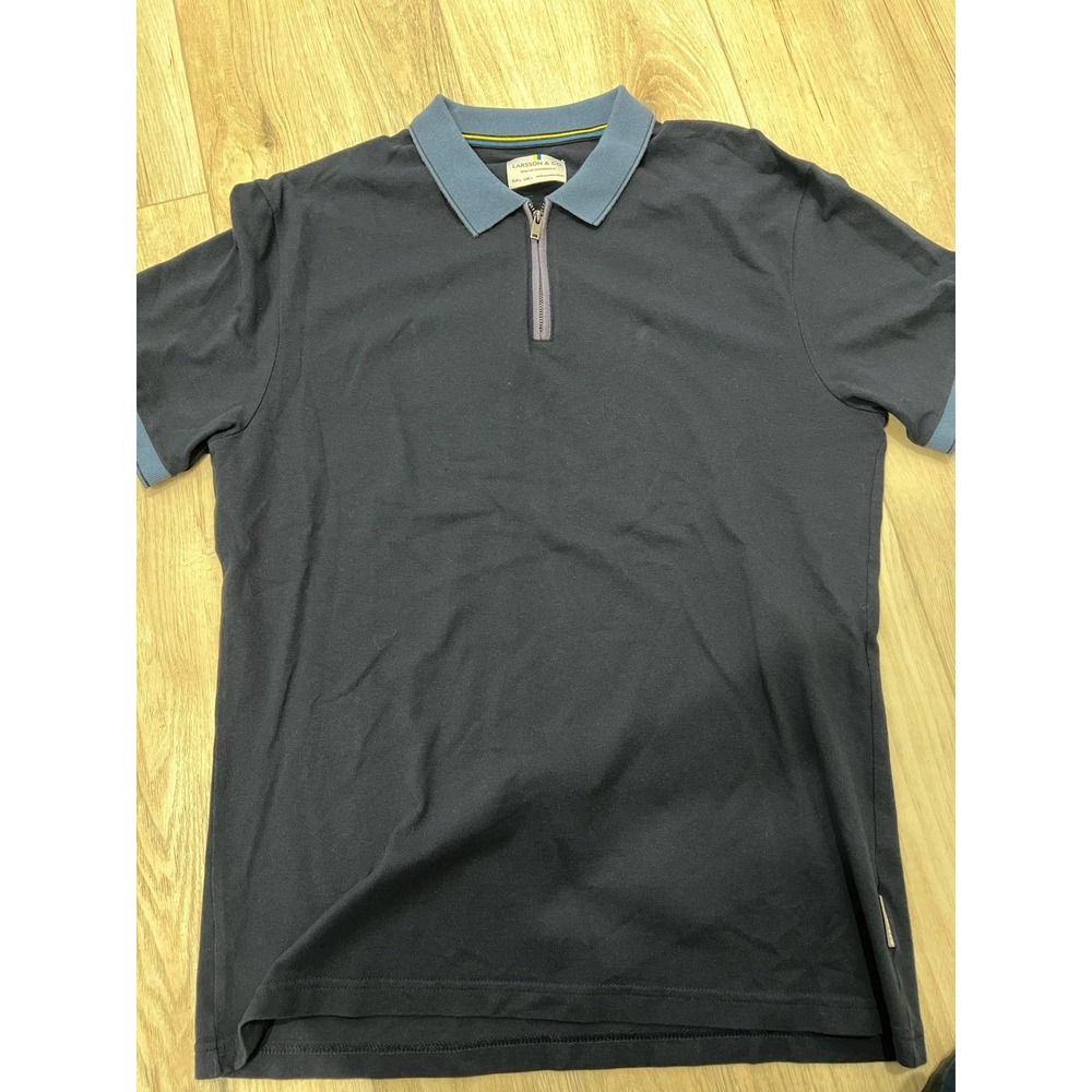 Larsson & Co Spirit of Scandinavia Men's Long Sleeve Polo Shirt Size L Navy Blu